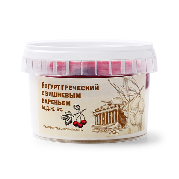 Йогурт Греческий Воробьева с вишневым вареньем 5% 200 г, Россия