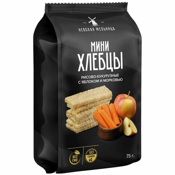 Мини Хлебцы Невская Мельница рисово-кукурузные с яблоком и морковью 75 г
