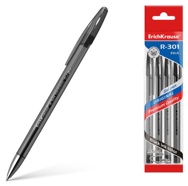 

Набор гелевых ручек ERICH KRAUSE R-301 Original Gel Stick 0,5мм черный Арт. 46798, 4шт