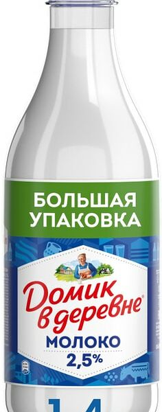 Молоко пастеризованное питьевое Домик в деревне нормализованное 2.5% 1.4 л