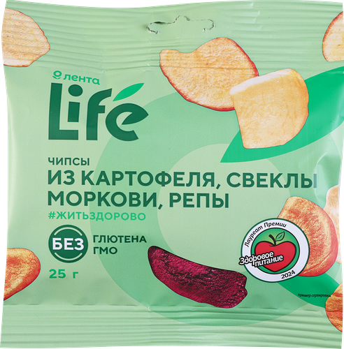 Чипсы Лента Life из картофеля, свеклы, моркови, репы 25 г