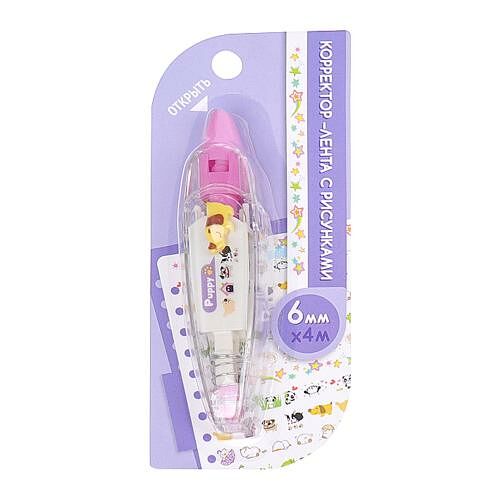 Корректирующая лента форма ручки Звери в ассортименте