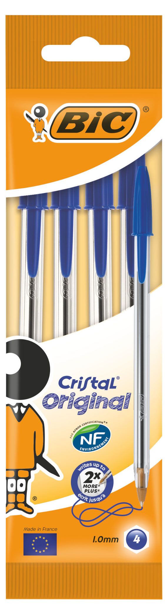 

Ручка шариковая Bic Cristal средняя линия синяя 4 шт.