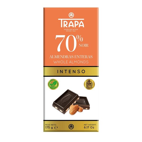 Шоколад Trapa горький 70% с цельным миндалем 175 г