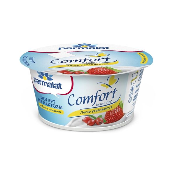 Йогурт Parmalat Comfort безлактозный клубника шиповник 3% 130 г