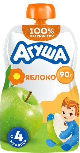 Пюре фруктовое детское Агуша Яблоко гипоаллергенное в мягкой упаковке с 4 месяцев 90 г
