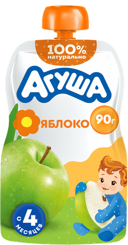 

Пюре фруктовое детское Агуша Яблоко гипоаллергенное в мягкой упаковке с 4 месяцев 90 г