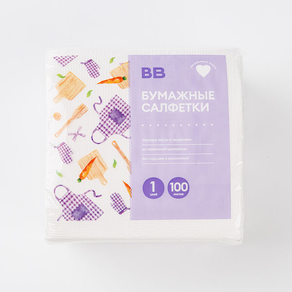 Салфетки бумажные ВкусВилл 100 шт., в ассортименте
