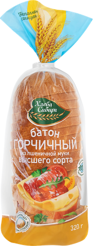 

Батон Хлеба Сибири Горчичный пшеничный нарезанный 320 г
