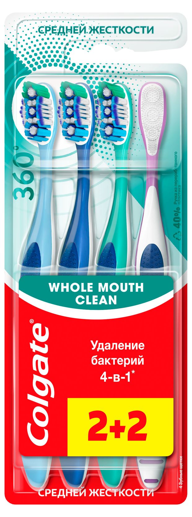 

Зубная щетка Colgate 360° Cуперчистота средней жесткости 2+2 шт