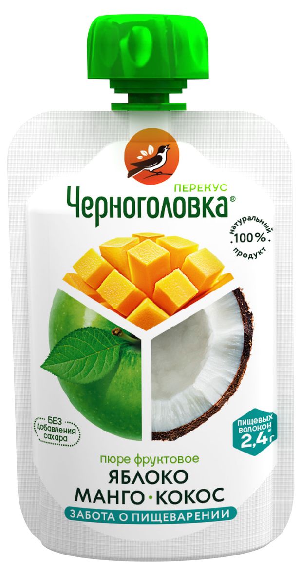 

Пюре Черноголовка Перекус яблоко-манго-кокос с 3 лет 85 г