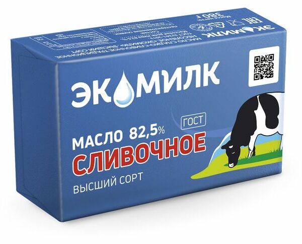 Масло сливочное ЭКОМИЛК 82,5%, без змж 380г