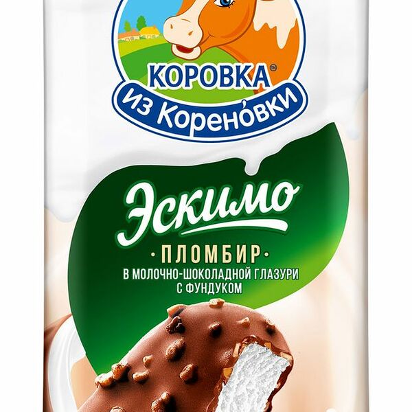 Эскимо Коровка из Кореновки Пломбир ванильный в молочно-шоколадной глазури с фундуком 15%, 70 г