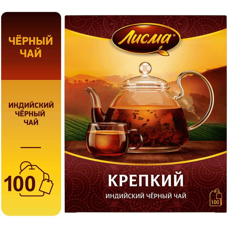 

Чай черный Лисма Крепкий индийский 100 пакетиков 200 г