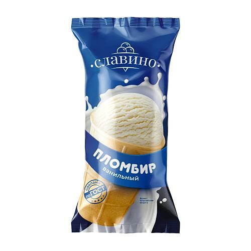 Мороженое Славино Пломбир ванильный в вафельном стаканчике 12% 80 г