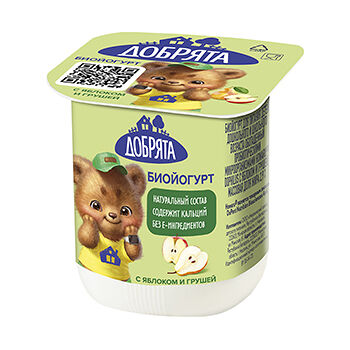 Биойогурт Добрята Яблоко, груша 2,9%, без змж, 100г