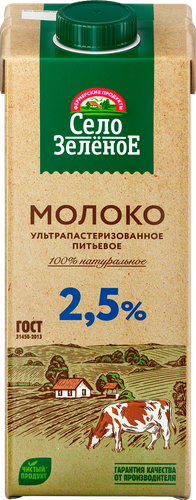 

Молоко Село Зелёное ультрапастеризованное 2.5% 950 мл