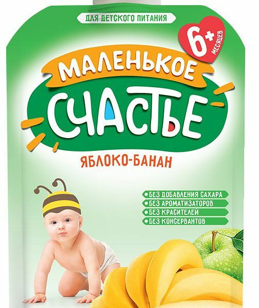 Пюре детское Маленькое счастье яблоко, банан с 6 месяцев 90 г