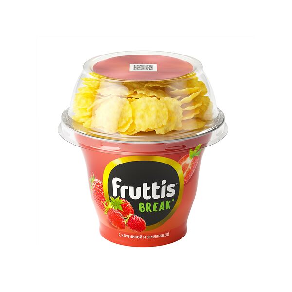 Продукт йогуртный Fruttis Вкусный перерыв с клубникой, земляникой и кукурузными хлопьями 2.5% 175 г