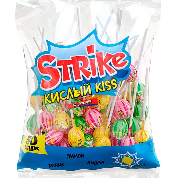 Карамель Strike Кислый kiss на палочке 565 г