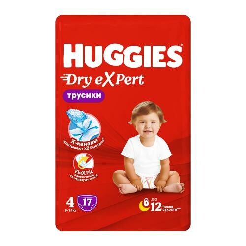 Подгузники-трусики для детей Huggies Dry Expert 4 (9-14 кг) 17 шт