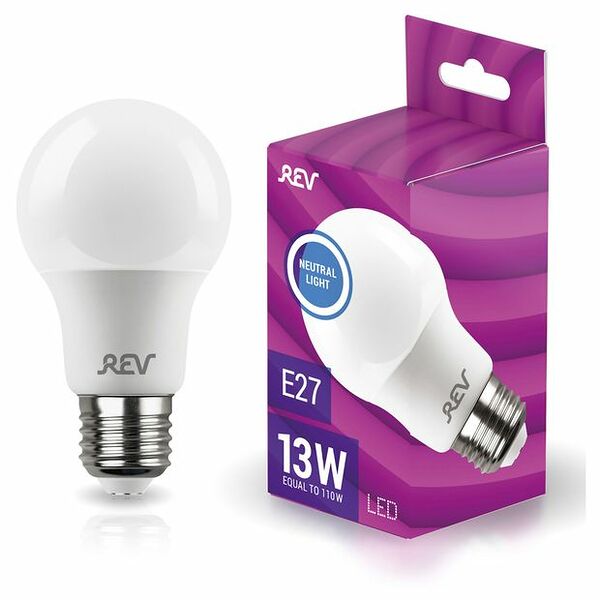 Лампа светодиодная REV Е27 A60 4000К нейтральный свет, груша, 13 Вт