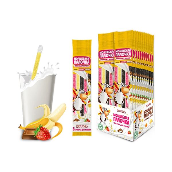 Драже Трубочка для молока Молшебная палочка в наборе (микс) с разл вк (шоколад,банан,дыня,персик,апельсин) 30г