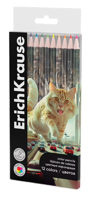 

Цветные карандаши ErichKrause Big City Cats деревянные круглые, грифель 3 мм, 12 цветов