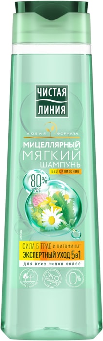 

Шампунь Чистая Линия Сила 5 трав Фитотерапия для всех типов волос 400 мл