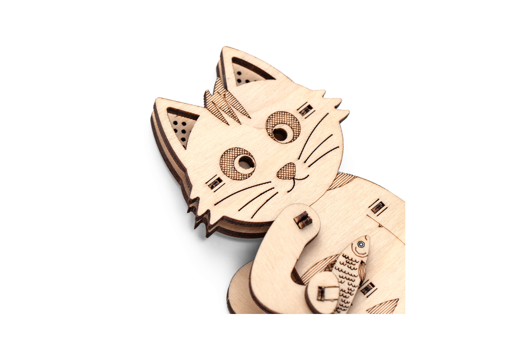 

Деревянный конструктор 3d пазл Drovo Кот фин