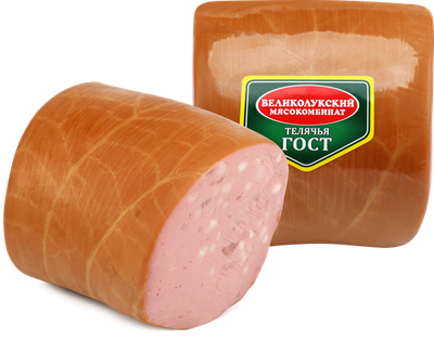 Колбаса Великолукский Мясокомбинат Телячья ГОСТ вареная синюга кат. А в/у вес 