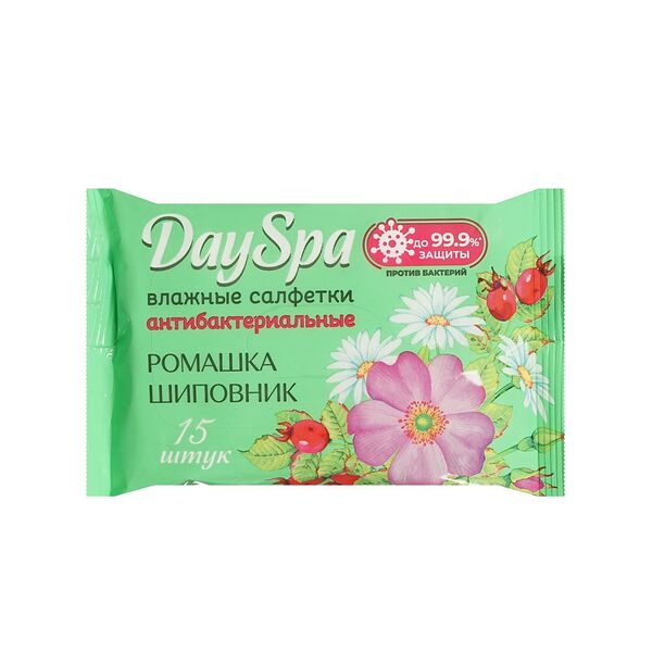 Влажные салфетки Day Spa Ромашка и шиповник антибактериальные 15 шт.