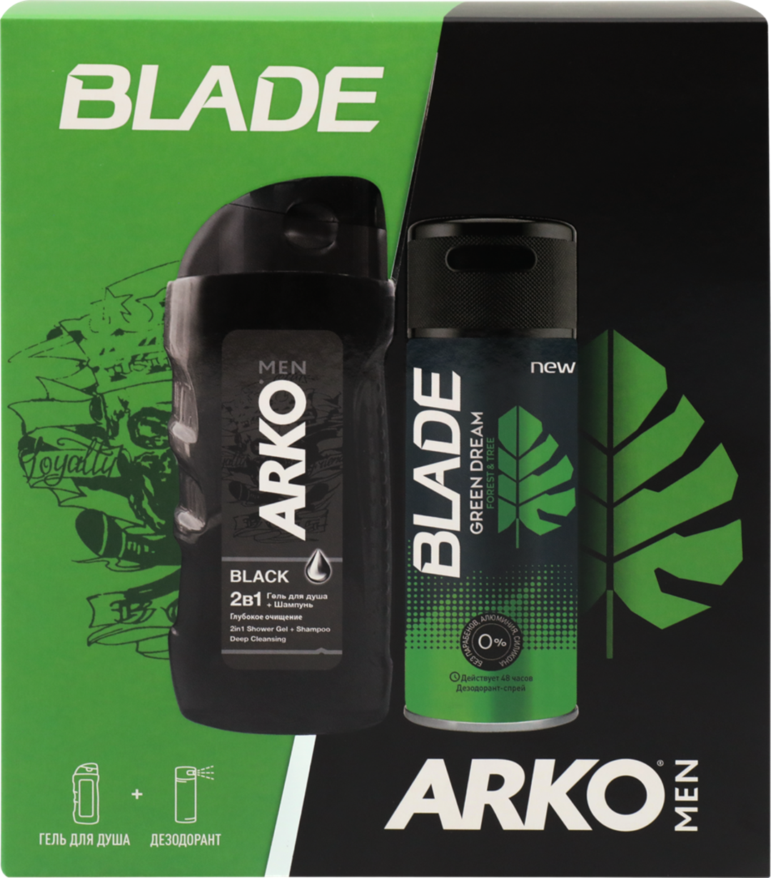 

Набор подарочный Arko: гель для душа black 260 мл, дезодорант green dream 150 мл