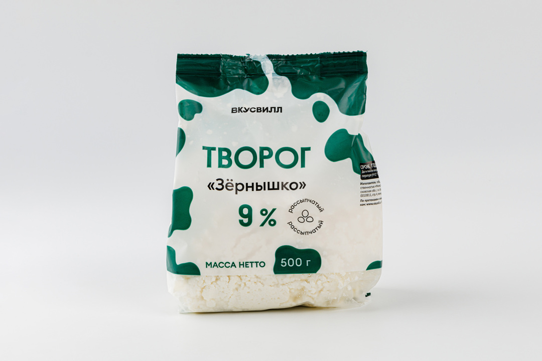 

Творог Зернышко ВкусВилл 9%, 500 г