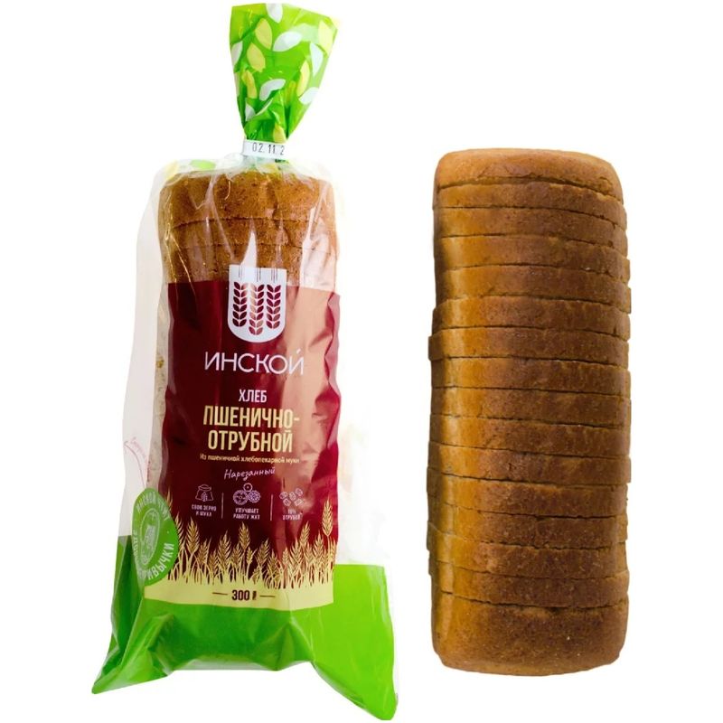

Хлеб Инской пшенично-отрубной высший сорт, нарезка 300 г дизайн упаковки в ассортименте