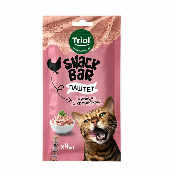 Лакомство Triol Snack Bar Паштет из курицы с креветкой для кошек 40 г