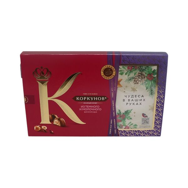 Коллекция шоколадных конфет Коркунов из темн и молочн шоколада с цельным и дробл фундуком ваф крошк светл и темн орех начинкой 165г