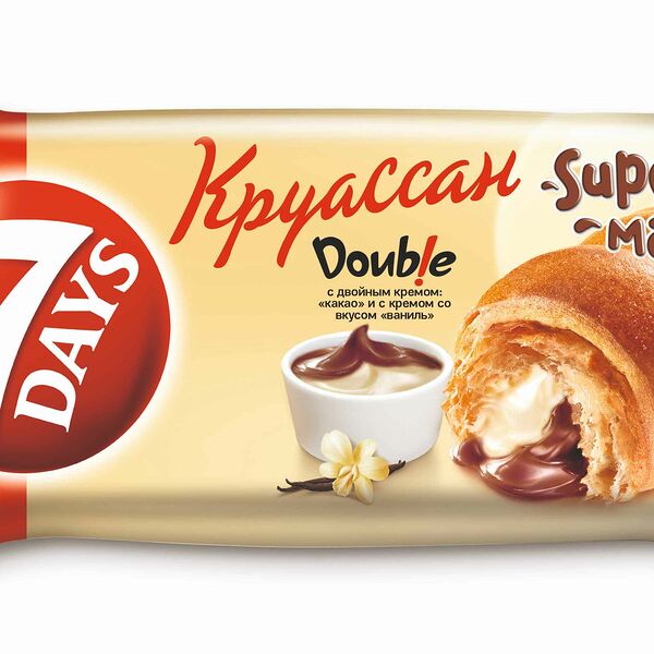Круассан 7 Days Super max c двойным кремом какао и с кремом со вкусом ваниль, 110 г