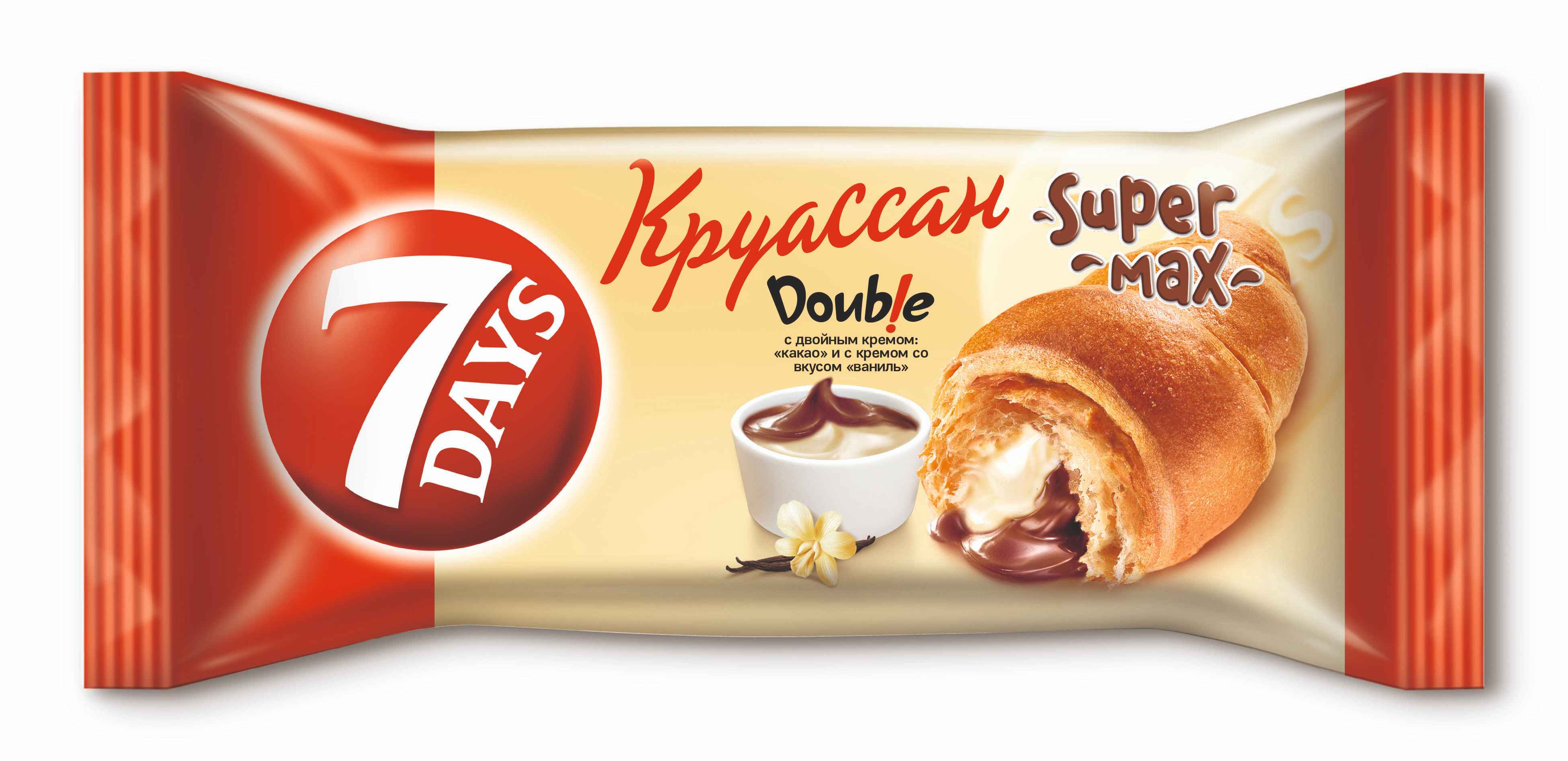 

Круассан 7 Days Super max c двойным кремом какао и с кремом со вкусом ваниль 110 г
