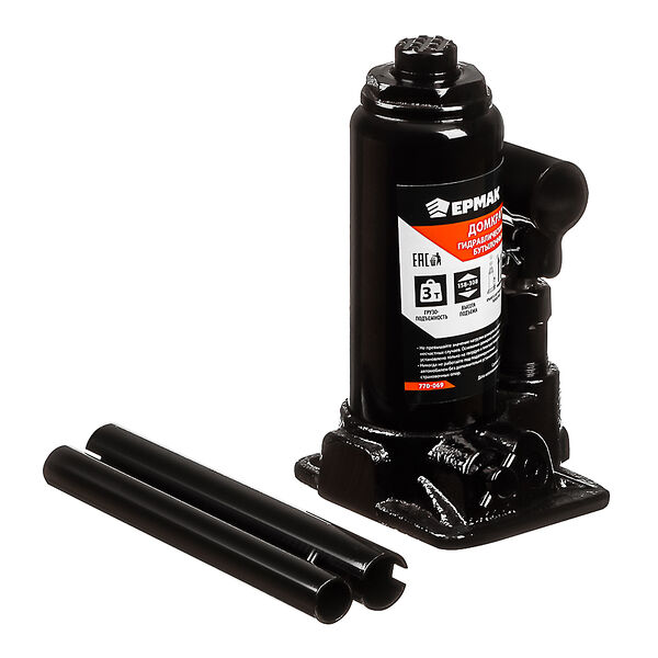 Ермак  домкрат гидравлический бутылочный 3 т, в кейсе высота подъема 158-308мм