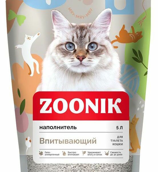 Наполнитель для кошек Зооник минеральный впитывающий 2.3 кг