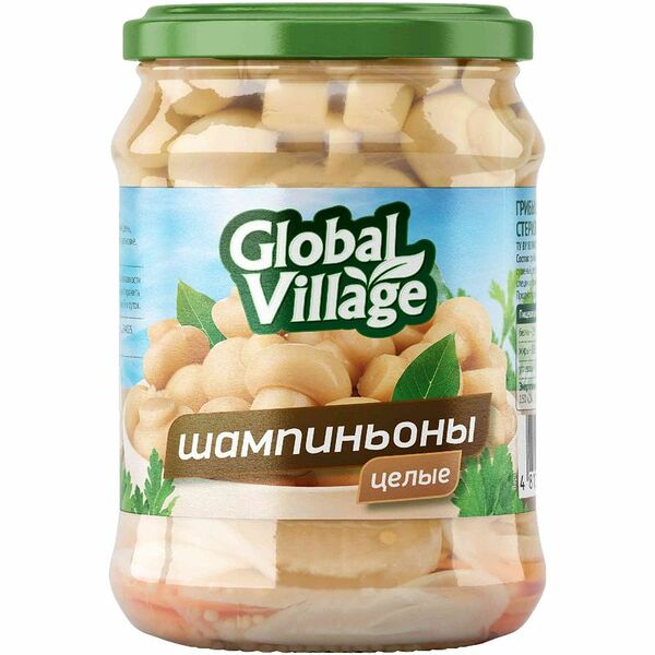 Шампиньоны Global Village целые маринованные стерилизованные, 480 г