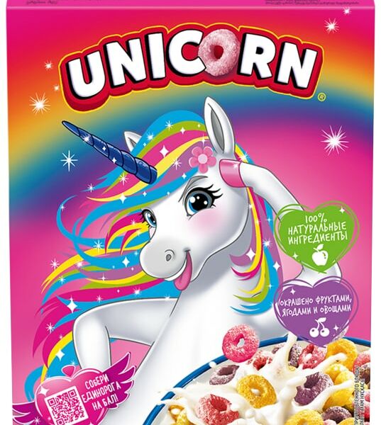 Готовый завтрак Unicorn Радужные колечки с фруктовым вкусом 195г