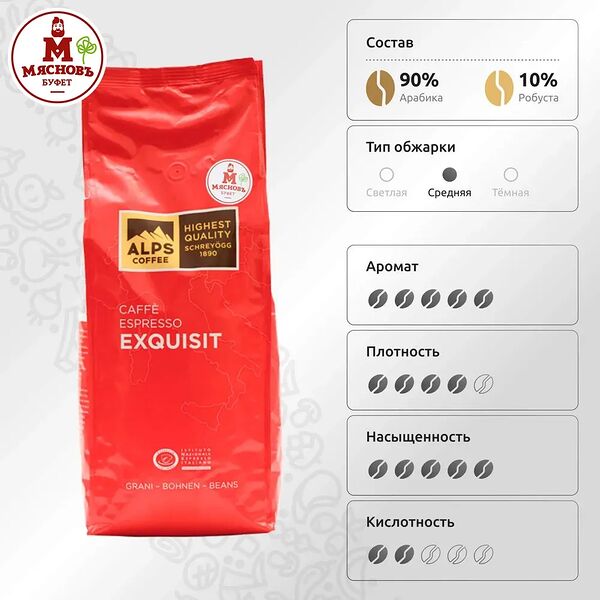 Кофе в зернах от КуулКлевер Alps Coffee Эксквизит Италия 1 кг