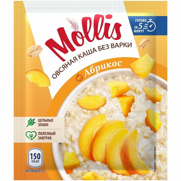Каша Mollis овсяная с молоком со вкусом абрикоса 40г