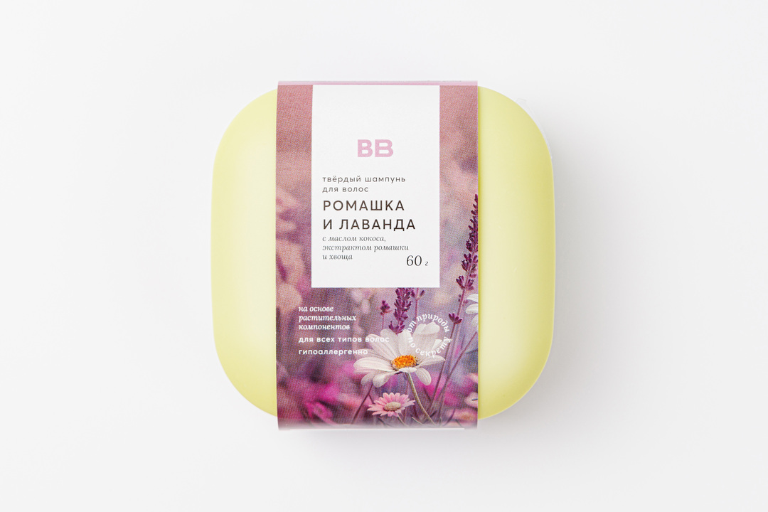 

Шампунь твердый ВкусВилл Ромашка и лаванда 60 г