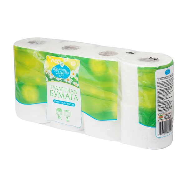 Туалетная бумага Ромашкин луг белая 2 слоя, 8 рулонов