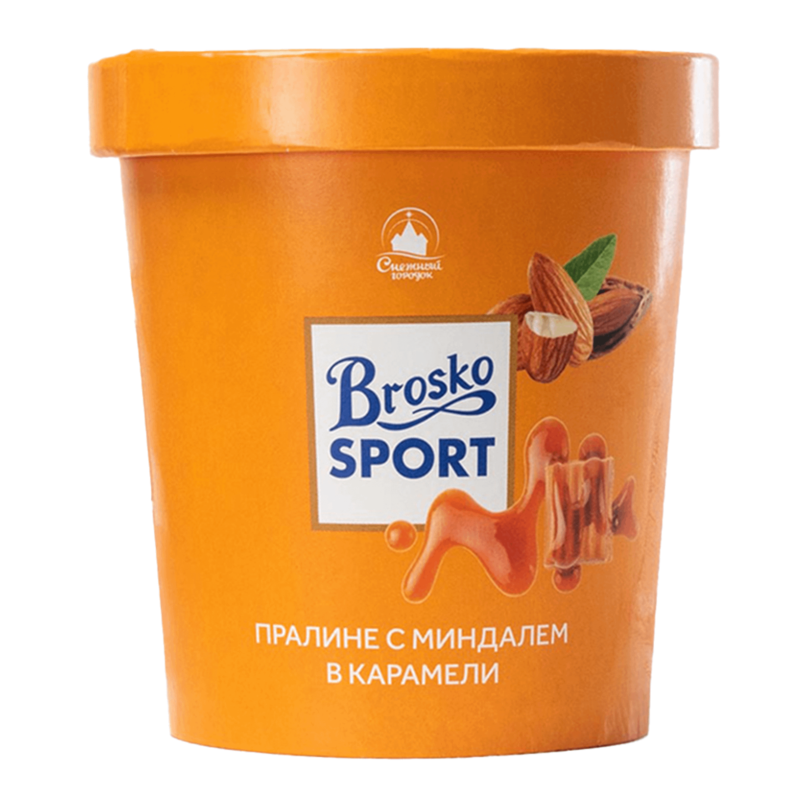 

Мороженое BROSKO Sport, пралине с миндалем в карамели 10%, без змж, ведерко, 260г