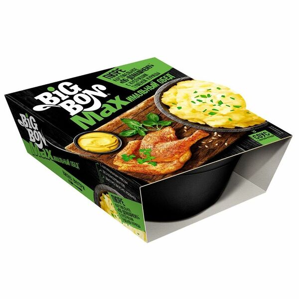 Пюре Big Bon Max По-домашнему с кусочками тушеной курицы и соусом 110 г