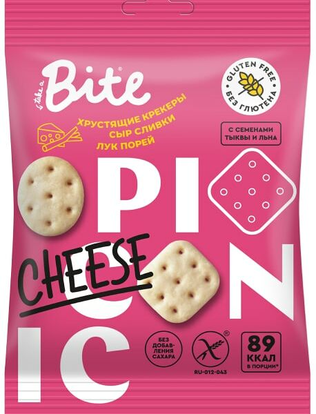 Крекеры Take a Bite соленые Сыр-Сливки-Лук порей 60г
